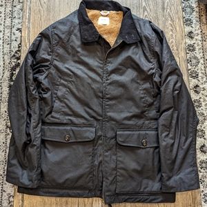Billy Reid Fur lined waxed hunting jacket, Black, Large